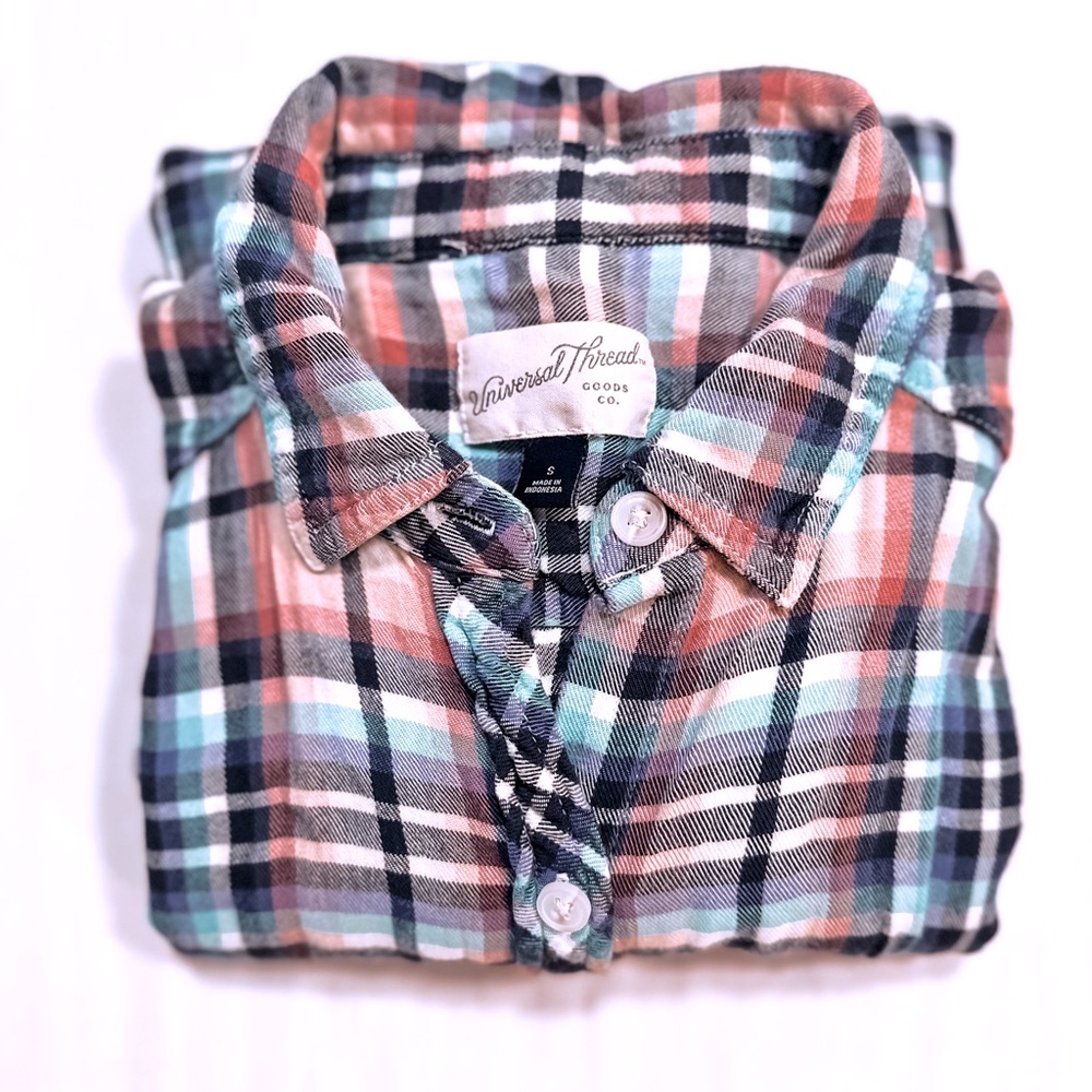 🍁 (4/$30) Universal Thread Teal/Peach Long-Sleeve Button-Down (S)